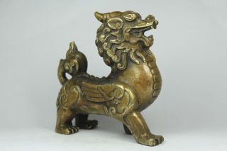Chinese Old Brass Wonderful Handwork Hammered Kirin Statue photo