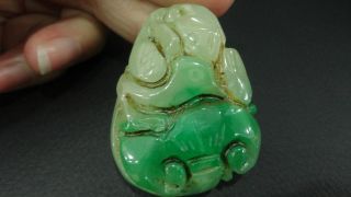 Prefect Chinese Antique Green Jade Pendant/bird&leaf 6809 photo