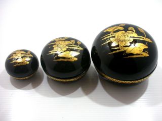 Thai Northern Antique Lacquerware With Gold Leaf Handmade Lotus Pattern 1 Set photo