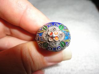 Antique Chinese Silver Cloisonne Adjustable Ring photo