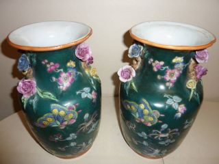 Rare Pair Of Old 19th Century Chinese Antique Export Porcelain Vases photo