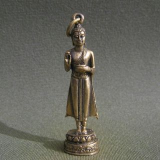 Holy Stand Buddha Sculpture Good Luck Safety Charm Thai Amulet Pendant photo
