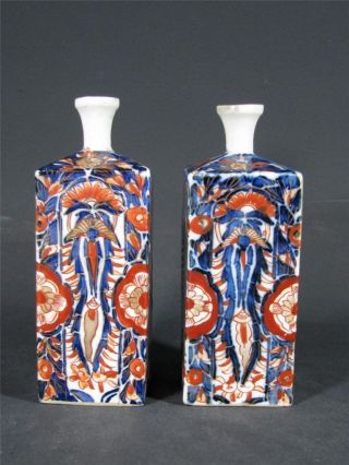 Rare Pair Of Antique Japanese Imari Square Form Bottles Tokkuri 19thc Vases photo