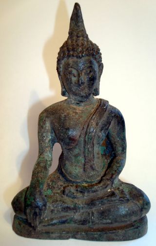 Very Rare And,  Bronze Seated Buddha Statue From Sukhothai,  Thailand. photo