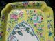Antique Chinese Enamel Tray Yellow Game Playing Scene 10 1/2 