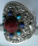 Fine 19th/20th Century Chinese Silver Plated Red Lacquer & Gem Set Bracelet. Bracelets photo 1