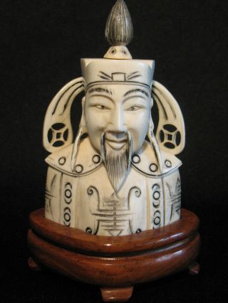 Antique Ox Bone 象牙 Chinese Relief Canton Carved Carving Snuff Bottle Emperor photo
