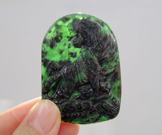 Chinese Carved Hetian Black Green Jade Pendant 403 photo