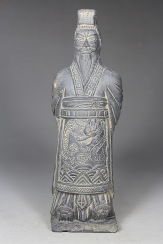 Chinese Old Pottery Firing Handwork Carving Chancellor Statue Collectable photo