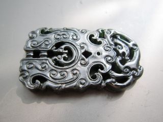 Fine Chinese Carved Hetian Black Green Jade Pendant 0031 photo