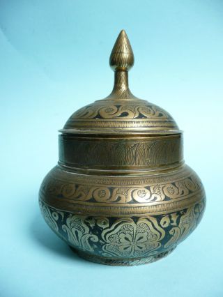 S.  E.  Asian Lacquered Brass Lidded Pot 4 