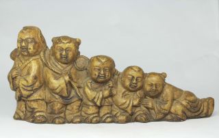 Chinese Old Alabaster Handwork Carving Five Kids Statue Decoration photo