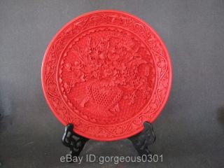 Rare Chinese Red Carved Lacquerware Flower Plate photo