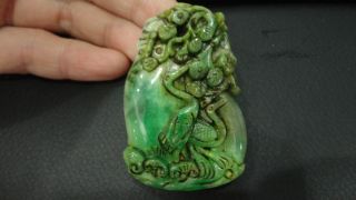 Antique Green Jade Pendant/chinese Red - Crowned Crane photo