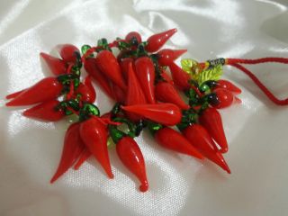 Chinese Red Hot Chili Peppers Glass Pendant/31 Peppers/330mm Length/ photo