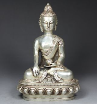Chinese Old White Copper Handwork Buddha Statue photo