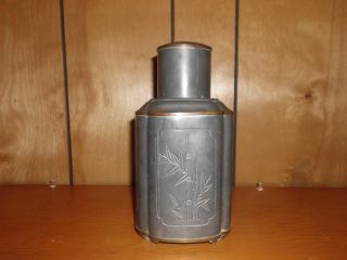 Antique Pewter And Brass Tea Caddy Very Heavy photo