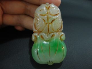 Prefect Chinese Antique Green Jade Pendant/two Fish Offering Bead photo