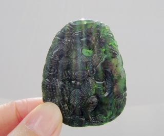 Chinese Hetian Black Green Jade Carved Dragon Pendant Nr photo