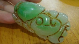 Prefect Chinese Antique Green Jade Pendant/peach&cloud&money photo