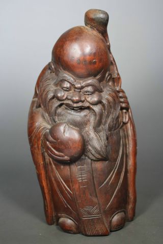 Chinese Old Bamboo Handwork Carving God Of Longevity Statue photo
