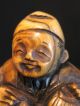 Antique Japanese Stained & Inked Ox Bone 象牙 Netsuke Man W.  A Basket Netsuke photo 2