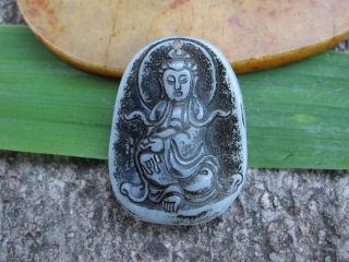 China Folk Classical Jade Stone Carve Auspicious Kwun Yam Pendant 322 photo