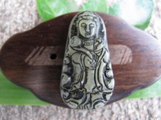China Folk Classical Jade Stone Carve Auspicious Wishful Kwun Yam Pendant 338 photo