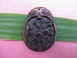 China Folk Classical Jade Stone Carve Lucky Auspicious Horse Racin Pendant 358 photo