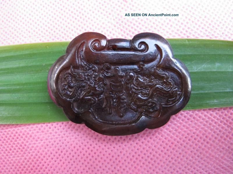 Tibet Folk Classical Jade Stone Carve Auspicious Dragon Phoenix Pendant 367 Reproductions photo