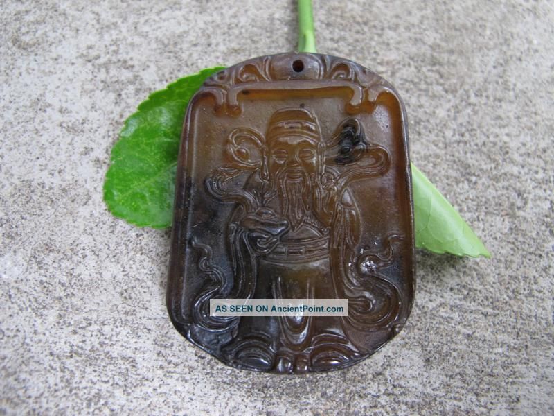 China Folk Classical Jade Stone Carve Auspicious Lucky God Wealth Pendant 256 Reproductions photo