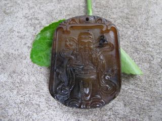 China Folk Classical Jade Stone Carve Auspicious Lucky God Wealth Pendant 256 photo