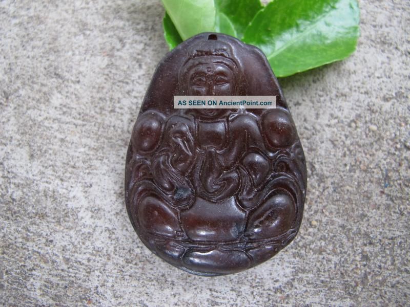 Tibet Folk Classical Jade Stone Carve Auspicious Kwun Yam Pendant 270 Reproductions photo