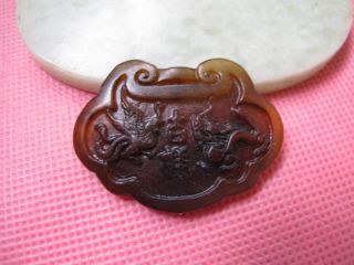 Tibet Folk Classical Jade Stone Carve Auspicious Long Phoenix Pendant 232 photo