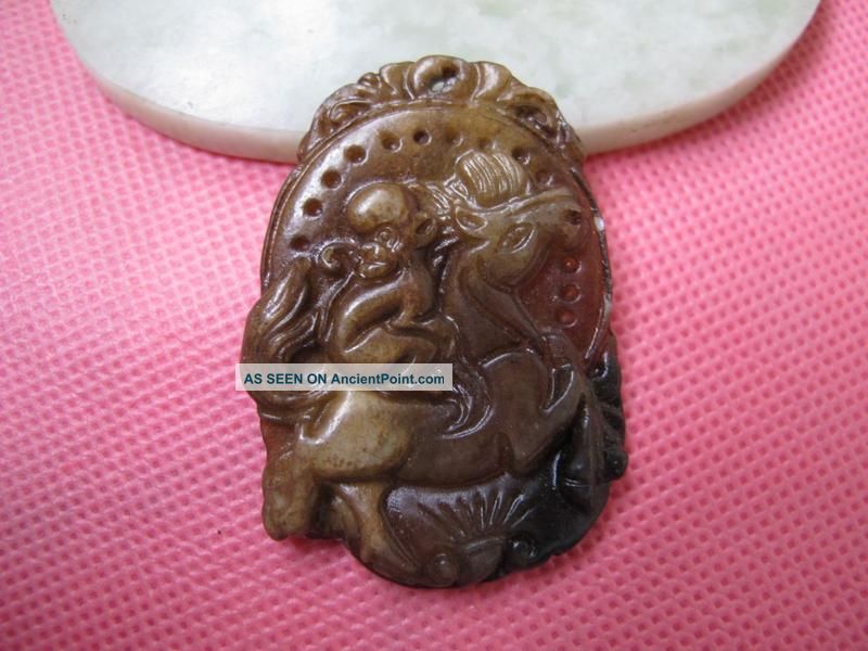 Tibet Folk Classical Jade Stone Carve Auspicious Ma Monkey Pendant 226 Reproductions photo