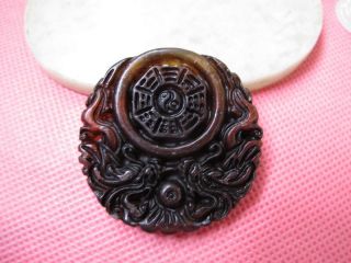 China Folk Classical Jade Stone Carve Auspicious Long Phoenix Gossi Pendant 223 photo