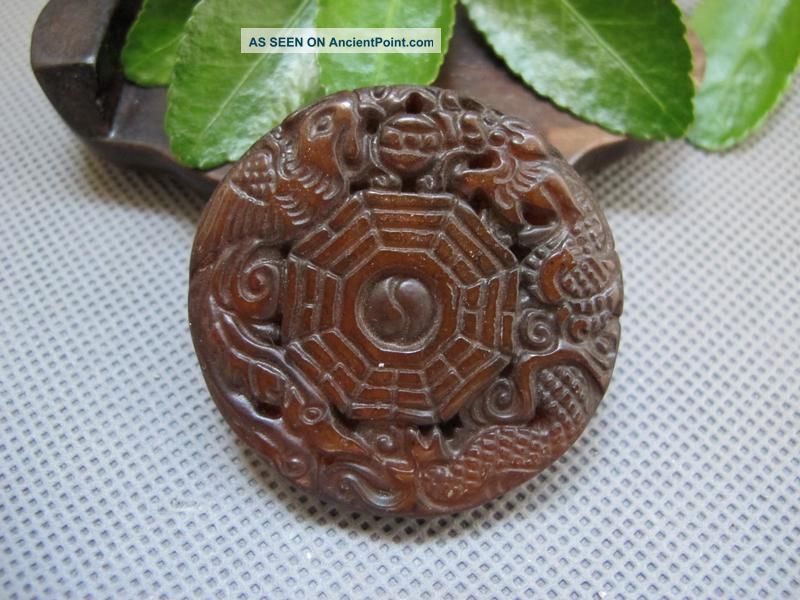 Chinese Folk Classical Jade Stone Carve Auspicious Dragon And Phoen Pendant 165 Reproductions photo