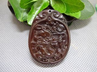 Tibetan Folk Classical Jade Carved Lucky Twelve Zodiac Dragon Pendant 193 photo