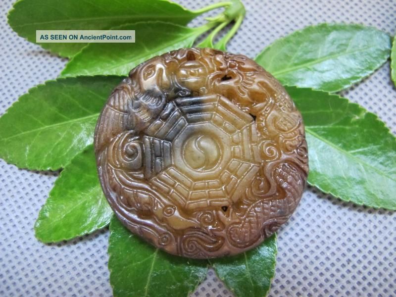 China Classical Jade Stone Carving Bagua Lucky Dragon Phoenix Pendants 124 Reproductions photo