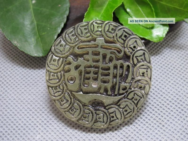 Chinese Folk Jade Stone Carved Of Lucky Good Fortune Pendant 186 Reproductions photo