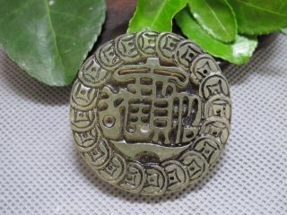 Chinese Folk Jade Stone Carved Of Lucky Good Fortune Pendant 186 photo