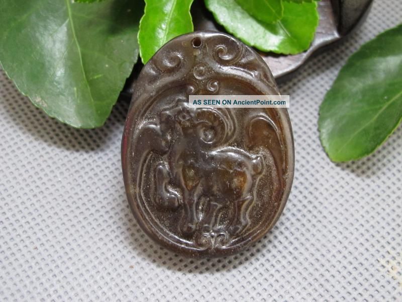 Chinese Folk Classical Jade Stone Carved Zodiac Sheep Lucky Pendant 179 Reproductions photo