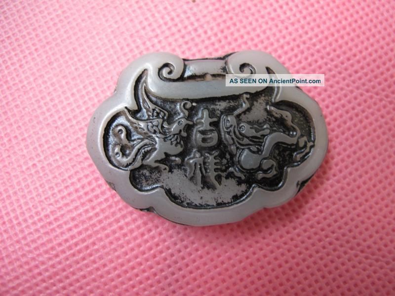 China Folk Classical Jade Stone Carve Auspicious Dragon Phoenix Pendant 212 Reproductions photo