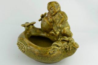 China Collectibles Old Handwork Porcelain Child Figure Brush Water Statue photo
