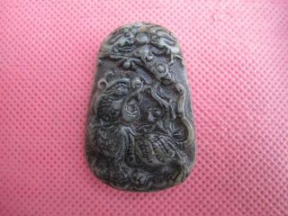 Chinese Folk Classical Jade Stone Carve Lucky Tiger Beast Pendant 353 photo
