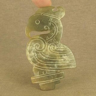 With Carved Chinese Old Jade Bird Pendant photo
