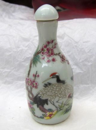 Collect The Old China - Painting Plum Crane - Porcelain Snuff Bottle - 0117 photo