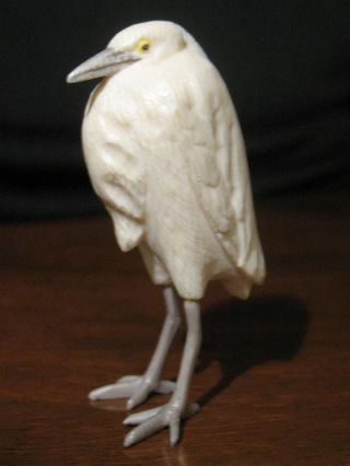 Ox Bone 象牙 Chinese Japanese Figure Bird Crane Carving,  Good Condition photo