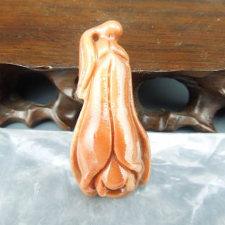 Golden Apricot Jade Carving Of Albizia Julibrissin Pendant Nr photo