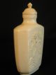 Antique Ox Bone 象牙 Chinese Relief Canton Carved & Inked Red Seal Snuff Bottle Snuff Bottles photo 6